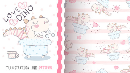 Cute dino wash - seamless pattern