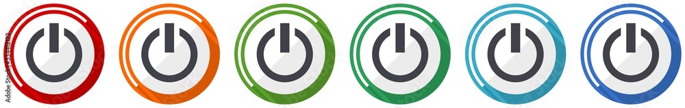 Fototapete Power icon set, flat design vector illustration in 6 colors options for webdesign and mobile applications