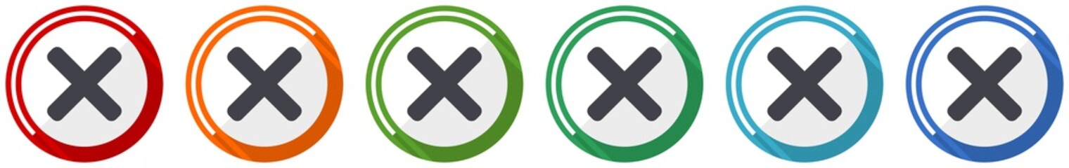 Obraz premium Cancel icon set, cross flat design vector illustration in 6 colors options for webdesign and mobile applications