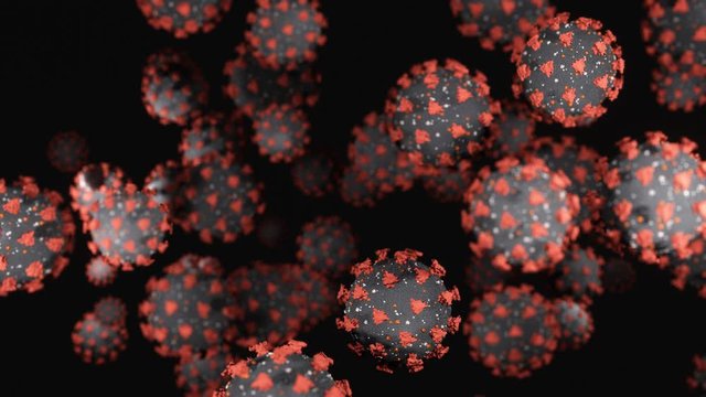 Viruses, Virus Cells under microscope, floating in fluid with dark  background. Pathogens outbreak bacterium and virus, disease causing microorganisms. COVID-19. Coronavirus. 3D looped animation