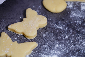 cooking homemade delicious cookies of different figures from the dough