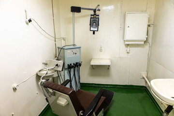 The old mobile dental office on board of the icebreaker.