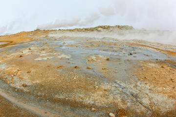 bubbling sulphuric geysers in Iceland. Powerful geothermal