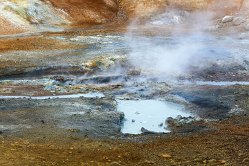 bubbling sulphuric geysers in Iceland. Powerful geothermal