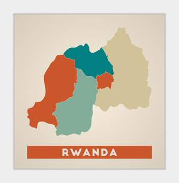 Rwanda poster. Map of the country with colorful regions. Shape of Rwanda with country name. Beautiful vector illustration.