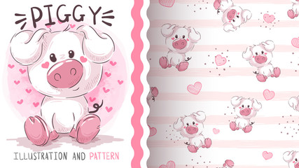 Teddy pretty pig - seamless pattern