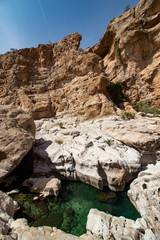 Inside at canyon of Wadi Bani Khalid near Bidiyya in Oman