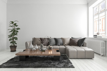 Spacious bright modern white living room