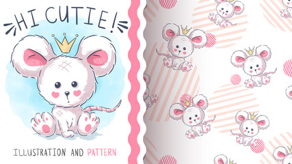 Cute princess mouse - seamless pattern