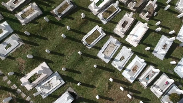 Drone Footage: War Graves in Sarajevo, Bosnia: Vertical shot ascending