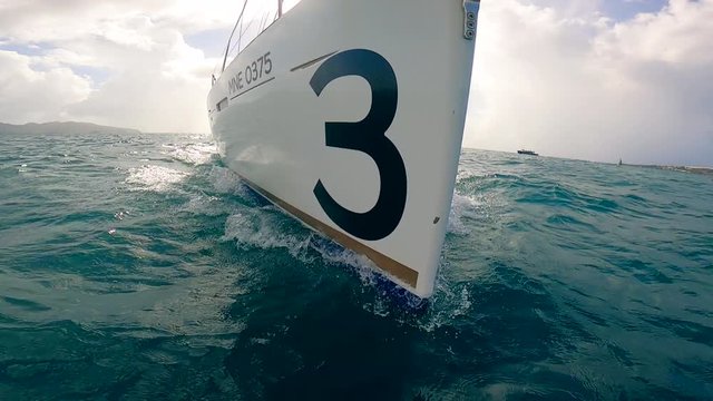 Summer adventure concept. Sailing boat is crossing the ocean waters