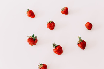 Strawberries isolated on white background. Flat lay, top view.