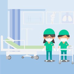 Medical surgery flat composition with doctors and assistant nurse in operating room illustration