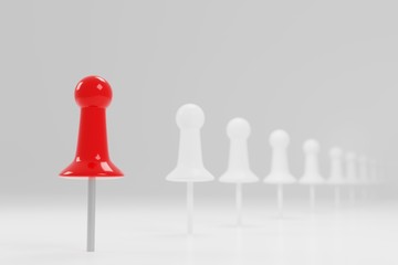 Different from other colour red Pin Board for First Business Leader Position or Elite Working Boss Concept 3D illustration.