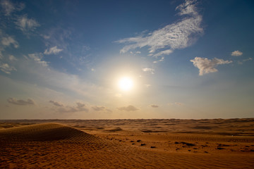 Fototapeta na wymiar View on sand dune in Wahiba sands desert near Bidiyya in Oman