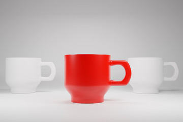 difference colour coffee tea cup mug 3D illustration for unique or leader concept.