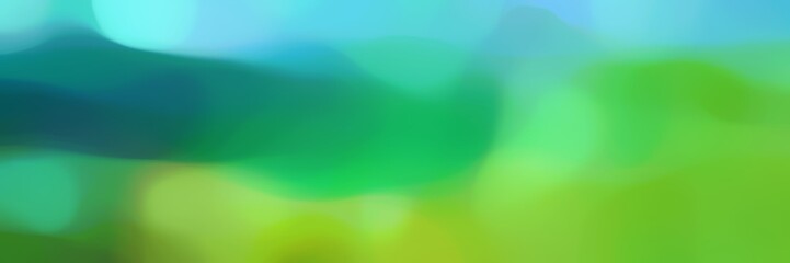 blurred iridescent horizontal banner background graphic with moderate green, medium turquoise and teal green colors and space for text or image