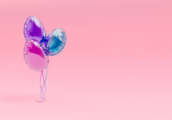 Fototapeta premium Creative Easter party background with colorful balloons. Minimal pink easter layout with copy space.