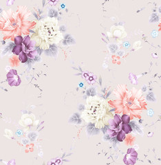 Oriental style painting, Ink Painting of Chinese Peony，seamless pattern, can be used for  floral poster, wrapping paper pattern , invite. Decorative greeting card or invitation design background