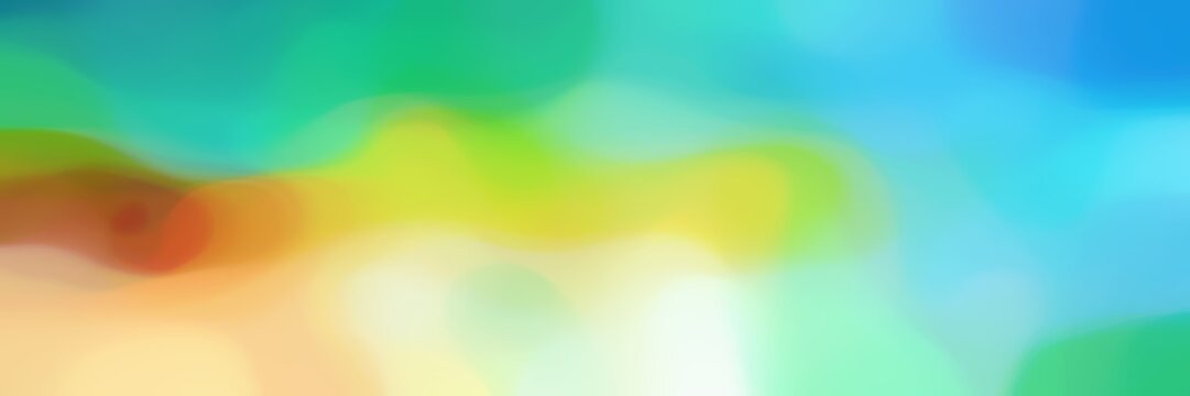 blurred horizontal header background texture with medium turquoise, pale golden rod and yellow green colors and free text space