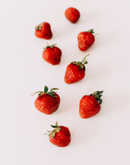 Strawberries isolated on white background. Flat lay, top view.