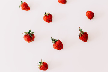 Strawberries isolated on white background. Flat lay, top view.