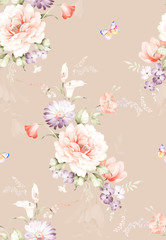 Watercolor seamless pattern with rose flowers. Watercolor decoration pattern. Vintage watecolor background. Perfect for wallpaper, fabric design, wrapping paper, surface textures, digital paper.