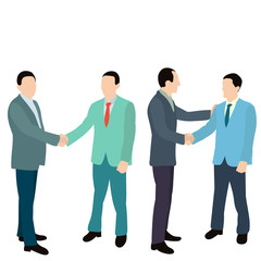 vector, isolated, flat style people men businessmen shaking hands