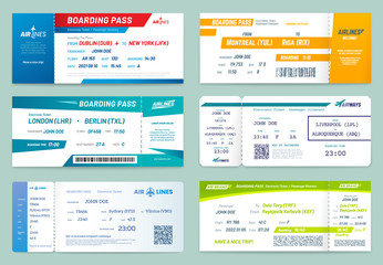 Fototapeta na wymiar Set of airlines tickets and boarding passes