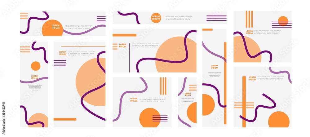 Poster collection of different colorful web banner template with abstract geometric shape and place for tex