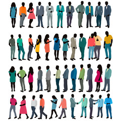 vector isolated silhouette colored clothes people set