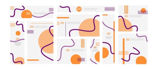 Collection of different colorful web banner template with abstract geometric shape and place for text. Set of vertical and horizontal layout various size with creative design elements circle and line