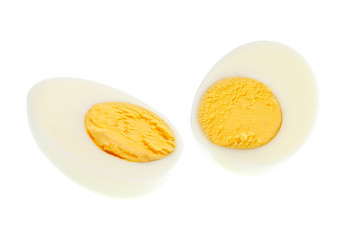 half boiled egg isolated on white background.