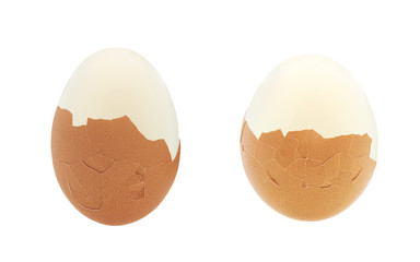 Peeled boiled eggs isolated on white background.