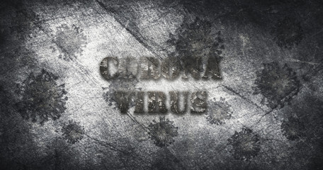 Coronavirus outbreak pandemic. Grunge, destroyed background with Ncov-19 bacteria 3D illustration