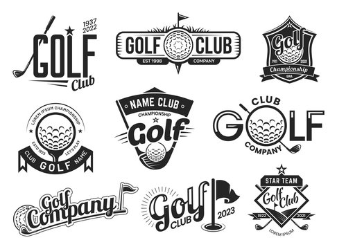 Golf sport club labels, team championship signs