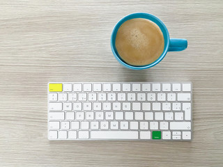 Home working concept with colored keyboard and working from home
