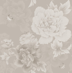 Oriental style painting, Ink Painting of Chinese Peony，seamless pattern, can be used for  floral poster, wrapping paper pattern , invite. Decorative greeting card or invitation design background