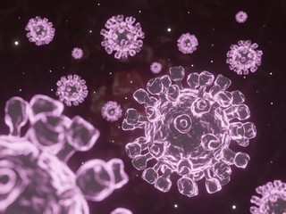 Corona Virus 2019 concept resposible for asian flu outbreak, Corona Virus  influenza as dangerous flu strain cases as a pandemic. Microscope virus close up 3D rendering.