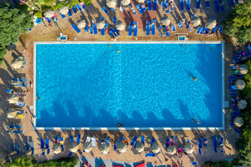 Aerial drone top down photo of a swimming pool on Isola de Ischia, Italy