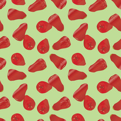 seamless pattern of java apple or red guava on a green background. The fruit of java.