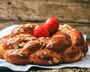 Tsoureki Easter traditional sweet bread closeup view