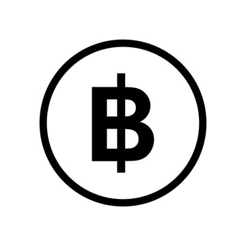 Baht icon coin monochrome black and white icon. Current currency symbol.