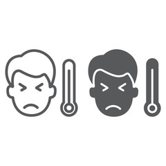 Sick man with thermometer line and glyph icon, virus and microorganism, covid 19 sign, vector graphics, a linear pattern on a white background, eps 10.