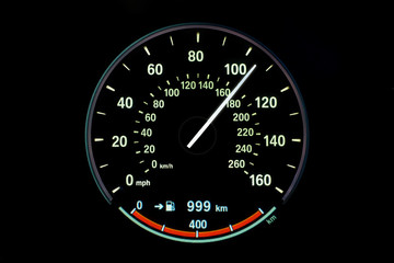 Fototapeta premium 170 Kilometers per hour,light with car mileage with black background,number of speed,Odometer of car. 