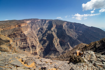 Beautiful view along the cliff of Jabal Shams near Nizwa in Oman