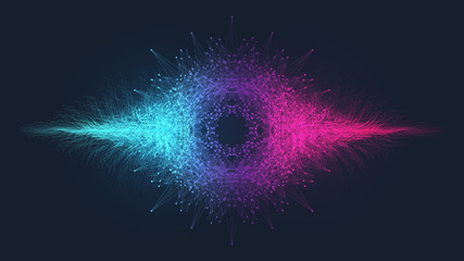 Abstract dynamic motion lines and dots background with colorful particles. Digital streaming background, wave flow. Plexus stream background. Big Data technology, vector illustration