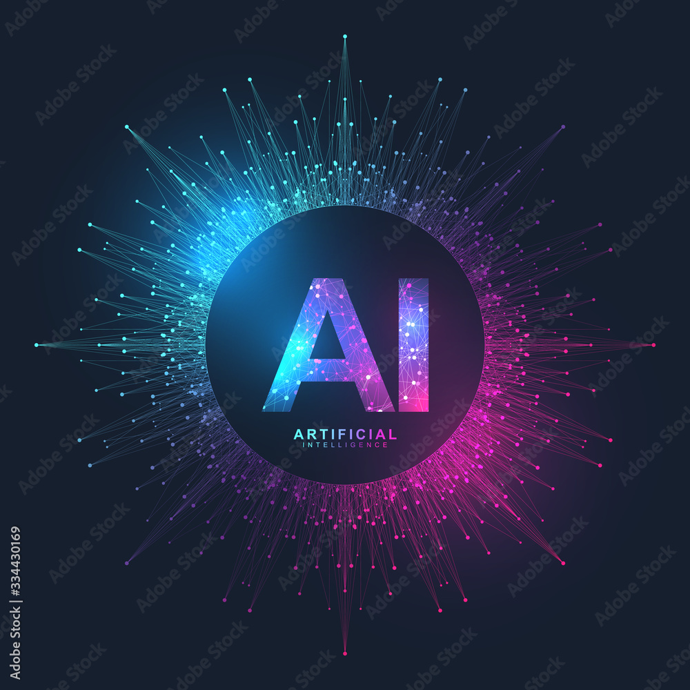 Fototapete Artificial Intelligence Logo Plexus effect. Artificial Intelligence and Machine Learning Concept. Vector symbol AI. Neural networks and another modern technologies concepts. Technology sci-fi concept.