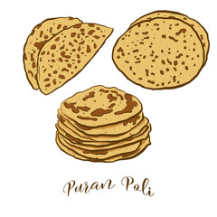 Colored drawing of Puran Poli bread