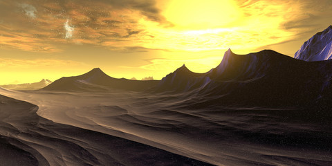 Fototapeta na wymiar Alien Planet. Mountain. 3D rendering